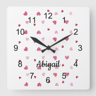 Horloge Carrée Pastel Hearts on White Wall Clock