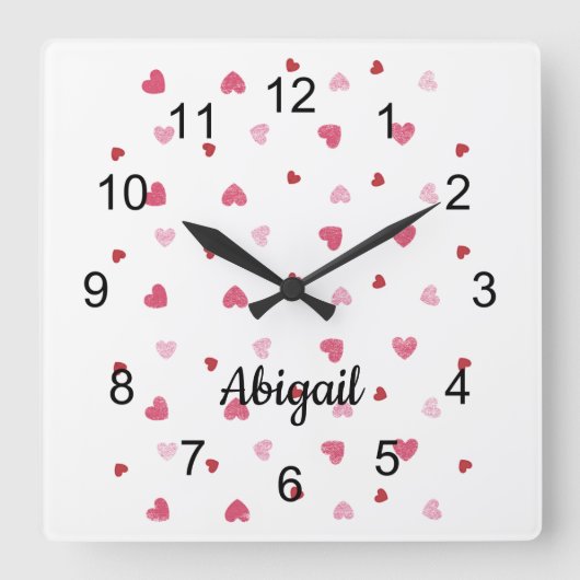 Horloge Carrée Pastel Hearts on White Wall Clock (Recto)