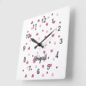 Horloge Carrée Pastel Hearts on White Wall Clock (Angle)