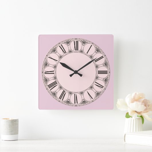Horloge Carrée Pastel Pinks Fancy visage de chiffres romains (Maison)