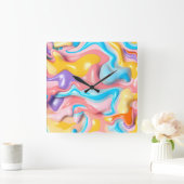 Horloge Carrée Pastel Plastic Fluid Abstrait (Maison)