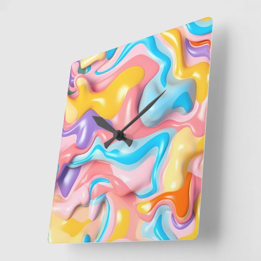 Horloge Carrée Pastel Plastic Fluid Abstrait (Angle)