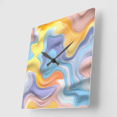 Horloge Carrée Pastel Plastic Fluid Abstrait (Angle)