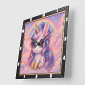 Horloge Carrée Pastel Rainbow Cartoon Unicorn (Angle)