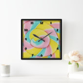Horloge Carrée Pastel Rainbow Spiral Candy Photo (Maison)