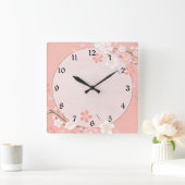 Horloge Carrée Pastel rose motif floral (Maison)