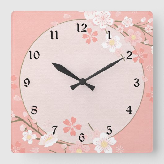 Horloge Carrée Pastel rose motif floral (Recto)