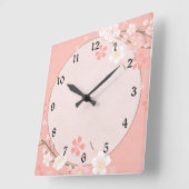 Horloge Carrée Pastel rose motif floral (Angle)