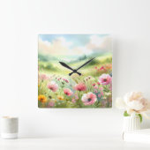 Horloge Carrée Pastel Wildflower Meadow Landscape (Maison)