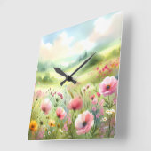 Horloge Carrée Pastel Wildflower Meadow Landscape (Angle)