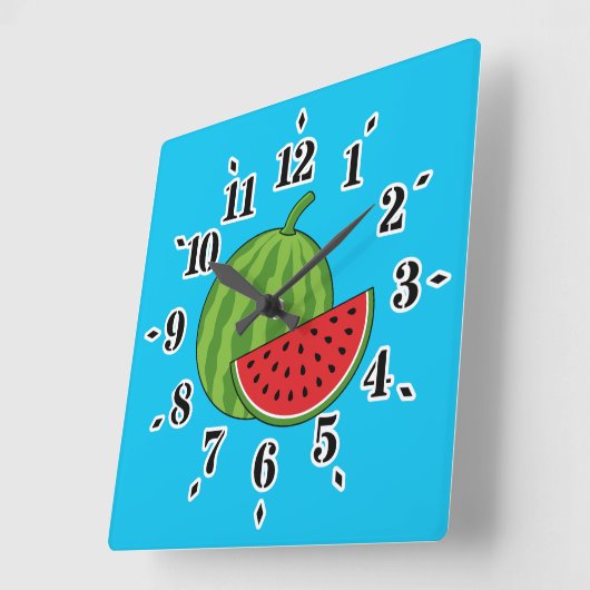 Horloge Carrée Pastèque et tranche (Angle)