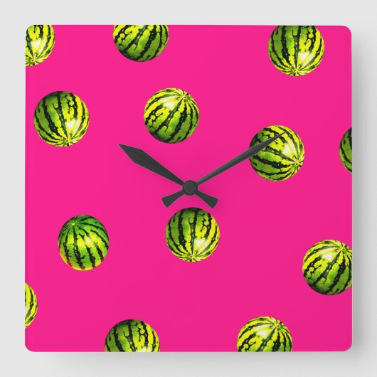 Horloge Carrée pastèque rose motif (Recto)