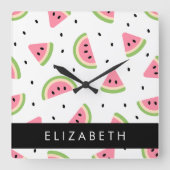 Horloge Carrée Pastèque Rose, Pâtes De Pâques, Votre Nom (Recto)