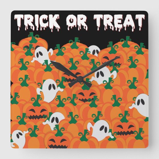 Horloge Carrée Patch Citrouille Haunted Halloween Ghosts (Recto)