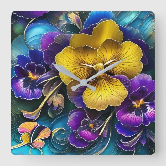 Horloge Carrée Patch de Pansy Gold et Purple (Recto)