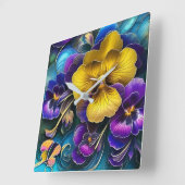 Horloge Carrée Patch de Pansy Gold et Purple (Angle)