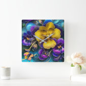 Horloge Carrée Patch de Pansy Gold et Purple (Maison)