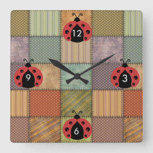 Horloge Carrée Patchwork retro vintage et tendance