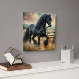 Horloge Carrée Pâte de Cheval Frésilien Noir clôtures rustiques
