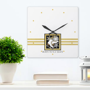 Horloge Carrée Patinage sur glace personnalisé avec paillettes do