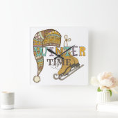 Horloge Carrée Patins à glace d'hiver mignonne tricot casquette (Maison)