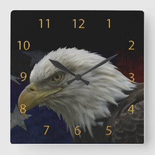 Horloge Carrée Patriotic Eagle & Flag