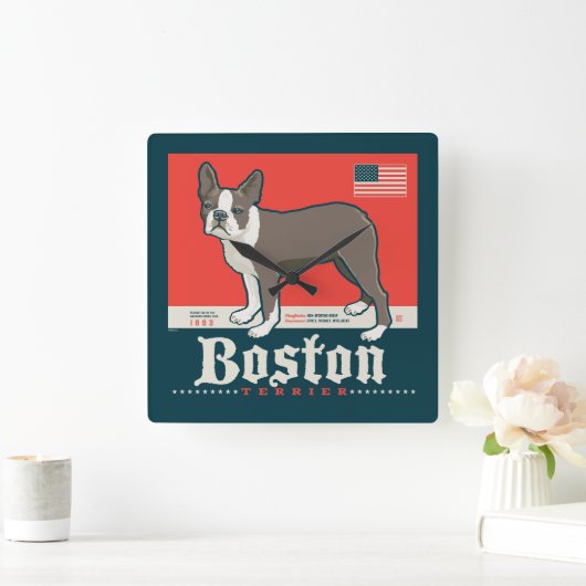 Horloge Carrée Patriotique | Boston Terrier (Maison)