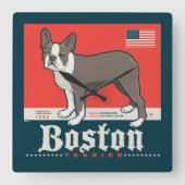 Horloge Carrée Patriotique | Boston Terrier (Recto)
