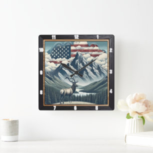 Horloge Carrée Patriotique Moose Mountain Nature
