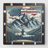 Horloge Carrée Patriotique Moose Mountain Nature (Recto)