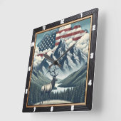 Horloge Carrée Patriotique Moose Mountain Nature (Angle)