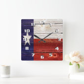 Horloge Carrée Patriotique rustique Texas Drapeau sur la texture  (Maison)