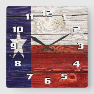 Horloge Carrée Patriotique rustique Texas Drapeau sur la texture