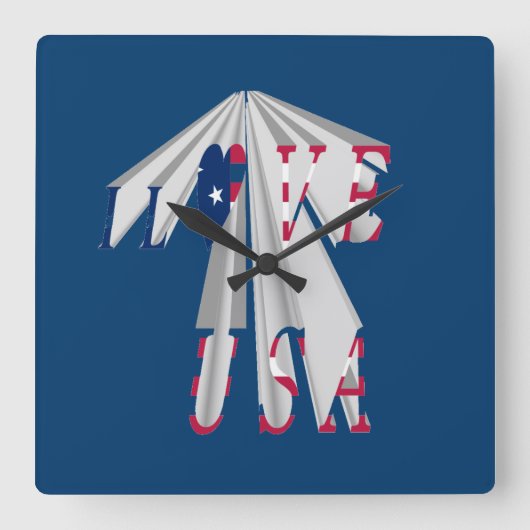 Horloge Carrée Patriotisme effarant : I Love USA Perspective Art (Recto)