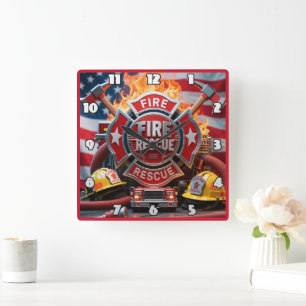 Horloge Carrée Patriotisme héroïque des pompiers