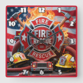 Horloge Carrée Patriotisme héroïque des pompiers (Recto)
