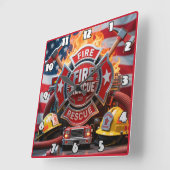 Horloge Carrée Patriotisme héroïque des pompiers (Angle)