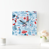 Horloge Carrée Patteries bleues rouges nautical (Maison)