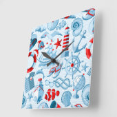 Horloge Carrée Patteries bleues rouges nautical (Angle)
