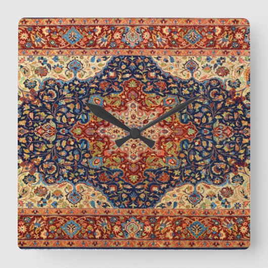 Horloge Carrée Patteries Oriental Persian Turkish Carpet (Recto)