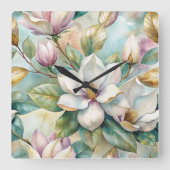 Horloge Carrée Pattern Elegant Magnolias (Recto)