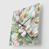 Horloge Carrée Pattern Elegant Magnolias (Angle)