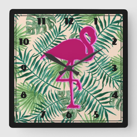 Horloge Carrée Pattern et Pink Flamingo (Recto)