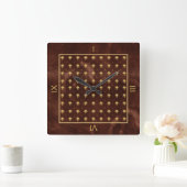 Horloge Carrée Pattern Leather Brown et Gold Damask (Maison)