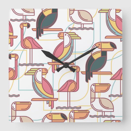 Horloge Carrée Pattern moderne With Tropical Birds (Recto)