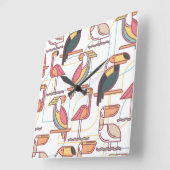 Horloge Carrée Pattern moderne With Tropical Birds (Angle)