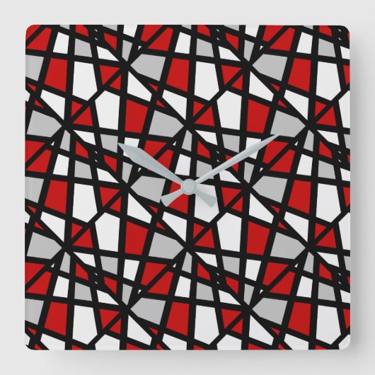 Horloge Carrée Pattern rouge Gray Black Geometric (Recto)