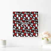 Horloge Carrée Pattern rouge Gray Black Geometric (Maison)