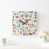 Horloge Carrée Pattern with cooking icons (Maison)