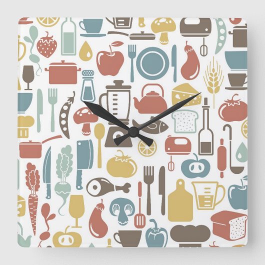 Horloge Carrée Pattern with cooking icons (Recto)